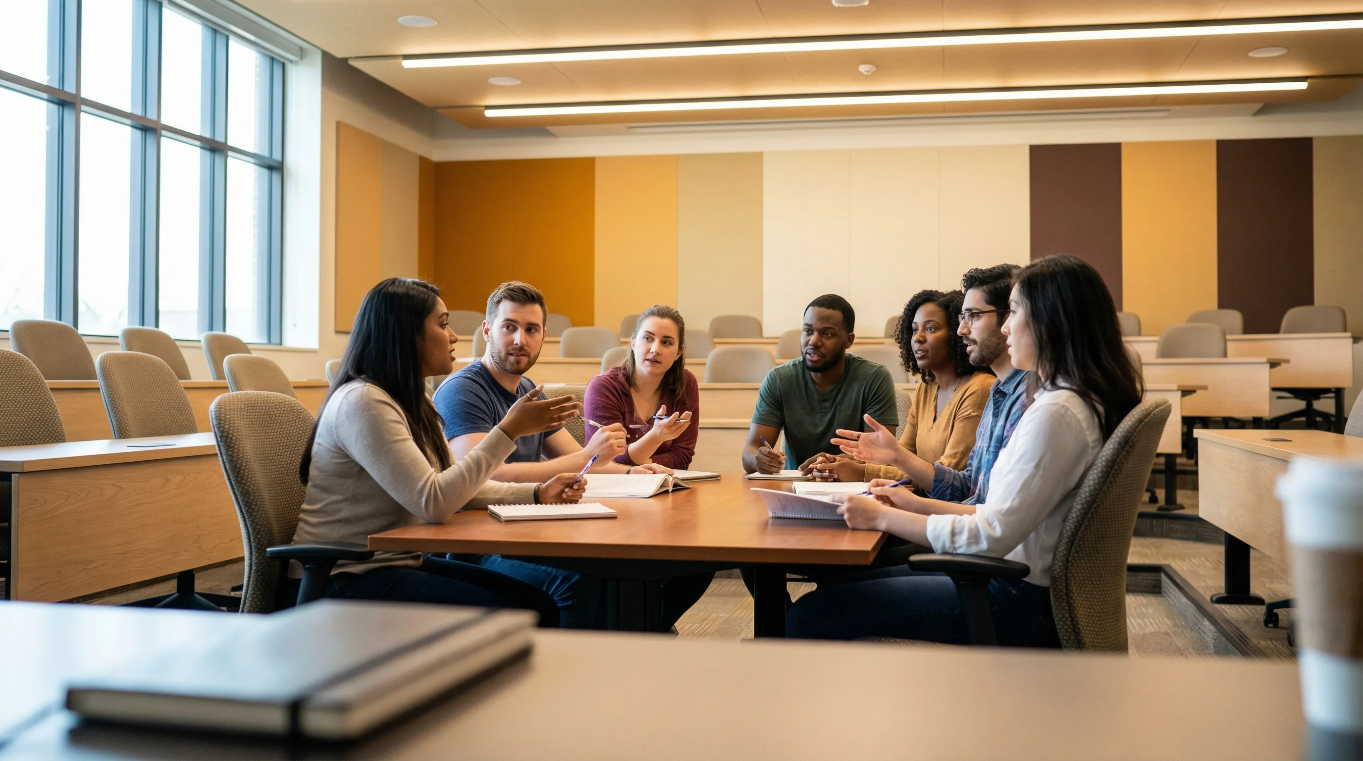 Graduate psychology students engaged in classroom discussion